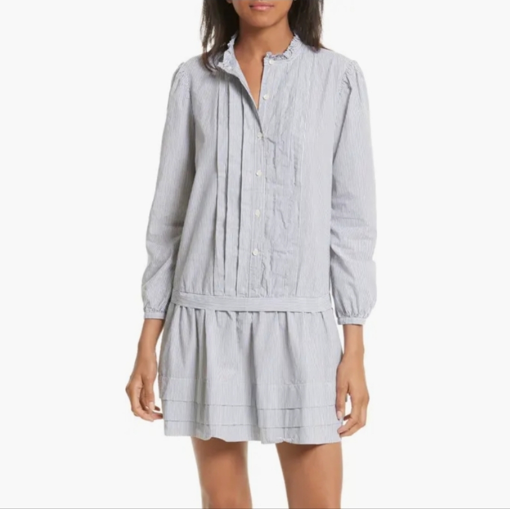 La Vie Rebecca Taylor Striped Cotton Drop Waist Shirt Dress Size XS